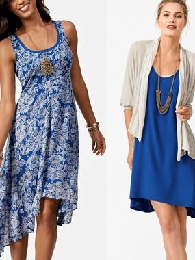 CAbi Willow 2-in-1 Dress Blue Floral High Low Sharkbite Midi Racerback Size M